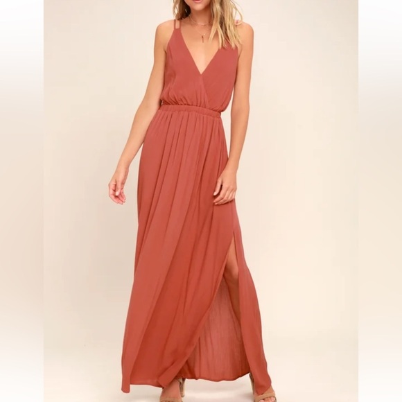 Lulu's Lost in Paradise Rusty Rose Maxi Dress - Picture 1 of 16